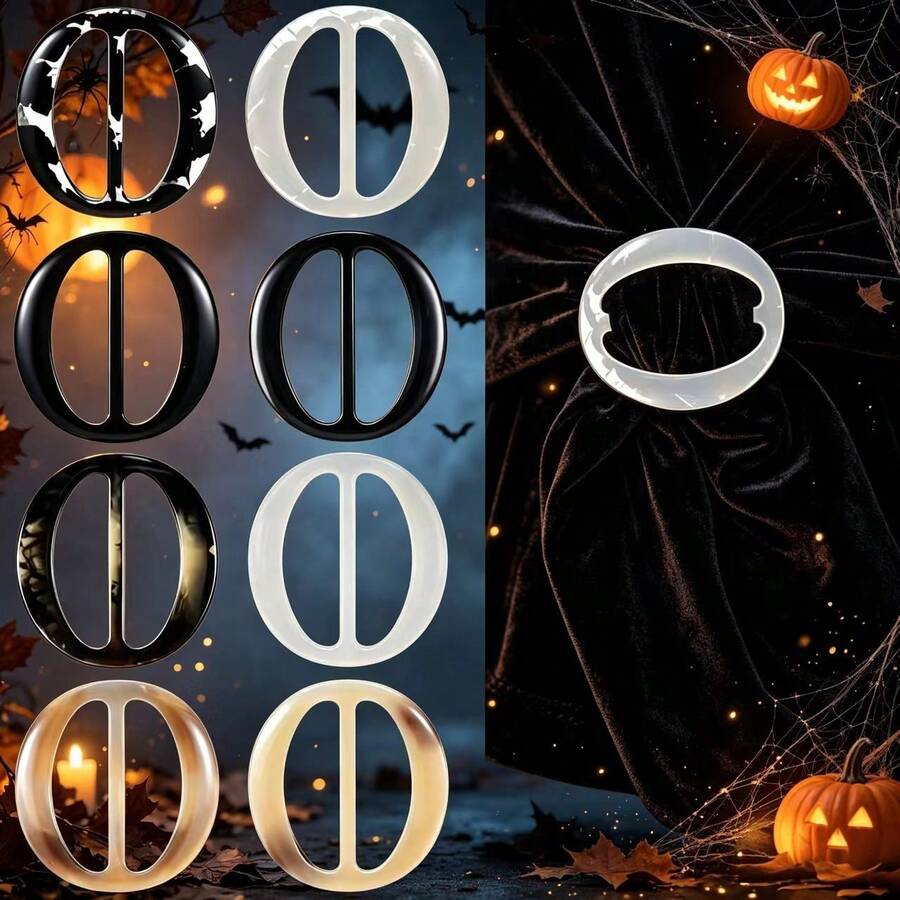 8pcs Halloween Oval Scarf Rings, Minimalist Solid Color T-Shirt Necktie Fasteners, Invisible Shirt Buckles, Elegant Gel Resin Women's Daily Wear Scarf Rings
