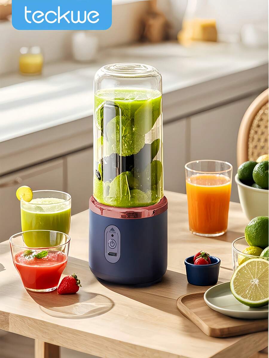 1pc Portable Electric Juicer, 400ml Wireless Mini Blender Cup, USB Rechargeable Smoothie Maker With Optional Dual Cup Design, Perfect For Fruits & Vegetables. Suitable For Sports, Home And Travel, Practical Christmas & New Year Gift For Women