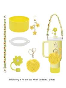 7Pcs Tumbler DIY Decor Accessories Set Cute Daisy Flower Carry Handle Strap Silicone Straw Cover Bottle Boot & Pom Pom Charms Fits 30/40 Oz Cup Preppy Y2K Cup Accessories For Travel School Birthday Gift For Women Back To School Party Supplies - White - View 14
