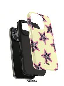 GIIPPA 1套黃色底豹紋星星設計手機殼+墊片，適用於Phone 17 Pro Max，相容Phone 16 Pro Max、15 Pro Max、14 Pro Max，韓系高端時尚趣味手機殼，相容11/12/13/14/15/16 Pro Max Plus，優雅設計男女皆宜，聖誕節、情人節、復活節、婚禮季與生日送女友的完美禮物 - 黃色 - 查看 3