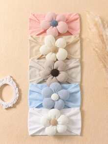 5pcs Girls Autumn Candy Color Floral Elastic Decorative Baby Headband Set, Suitable For Daily Use In All Seasons - Multicolor - View 4