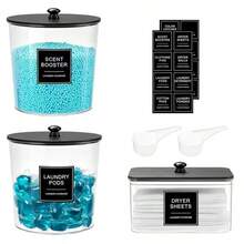 3 Clear Laundry Room Storage Jars, With Lids, Storage Box Set, Clear Storage Jars - A - View 2