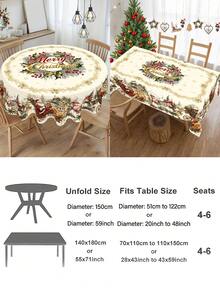1pc Merry Christmas Tablecloth, Reindeer Santa Pattern Table Cover, Rectangular/Round Polyester Tablecloth For Home Kitchen Dining Room Table Decor, Winter Holiday Merry Christmas Party Supplies, Christmas Decoration For Home 2026 - Multicolor - View 2