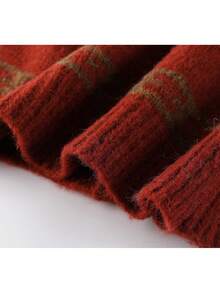 Pretty Red Christmas Fair Isle Contrast Color Hooded Cardigan Button-Up Sweater Jacket For Evening Date, Holiday, Daily Wear, Autumn/Winter - Red - View 4