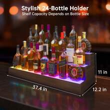 LED Lighted Liquor Bottle Display Shelf, 24/37 Inch Bar Display Shelf, 3 Step Freestanding Holding Bottles For Home Bar, Party, Walnut - Walnut - View 7