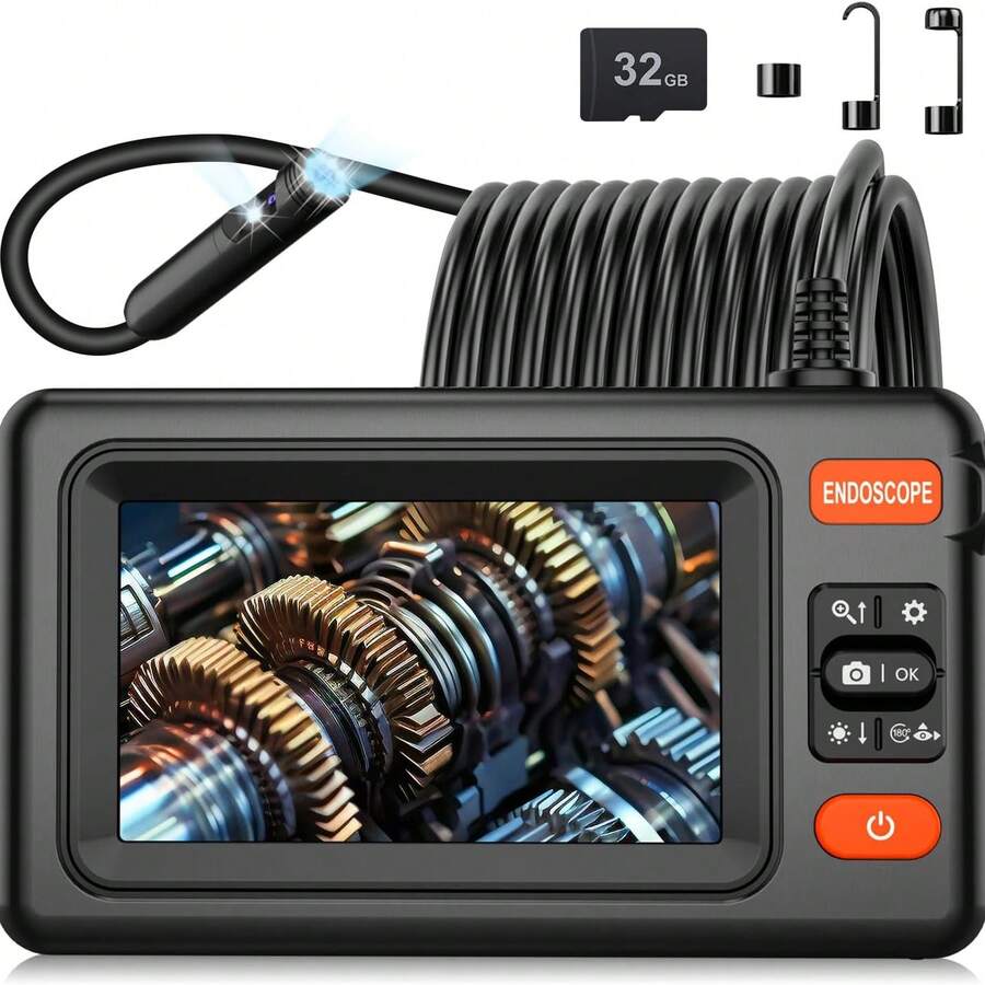 Endoscope Camera With Light, 4.3-Inch IPS Display Borescope Inspection Camera, 1920P HD With 8 LED Lights, 16.5ft Semi-Rigid Reach, Endoscope - A - View 1