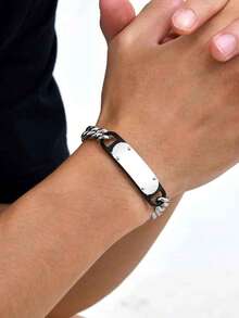 1 buah Gelang Tebal Pelat Melengkung Dua Lapis Stainless Steel Vintage, Perhiasan Gaya Punk Pria - Perak - View 1