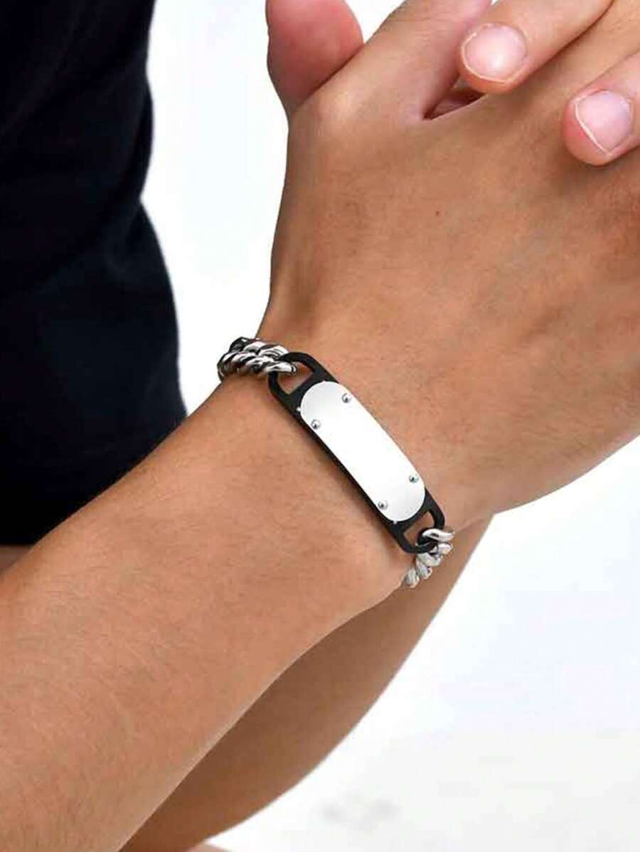 1 buah Gelang Tebal Pelat Melengkung Dua Lapis Stainless Steel Vintage, Perhiasan Gaya Punk Pria - Perak - View 1