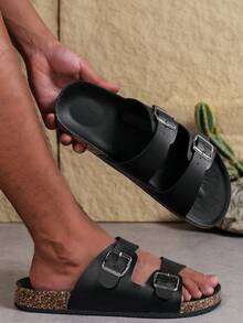 Men's Vintage Open Toe Slippers, Non-Slip Durable PVC Sole, Adjustable Strap Upper, Suitable For Indoor And Outdoor Use - Black - View 3