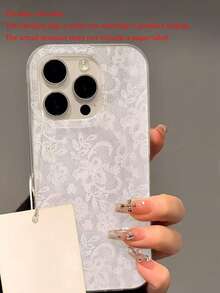 1 buah Casing Ponsel Motif Bunga Hibiscus Renda Putih, Kompatibel dengan 17ProMax/16Pro/16/15/14/13pro - Putih - View 3