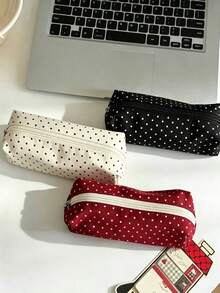 Campus Style Polka Dot Pencil Case/Stationery Storage Bag - Multi-Functional Large Capacity Design, Can Store Office Supplies, Also Can Be Used As Creative Multi-Functional Pencil Case Or Portable Travel Makeup Bag, Suitable For Students And Adults Daily Use - Polka Dot - View 5