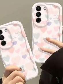 1 buah Casing Ponsel dengan Tepi Bergelombang Motif Hati Campuran Pastel, Pelindung TPU Lembut Tahan Guncangan, Casing Ponsel Desain Hati Berwarna-warni dan Kutipan Kaligrafi yang Estetis, Kompatibel dengan Ponsel Seri 1. - Putih - View 3