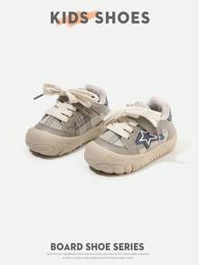 1 Pair Infant Toddler Plaid Star Hook & Loop Low-Top Flat Retro Sneakers For Daily Wear And Outings [Select By Actual Cm Inner Length] - Khaki - View 3