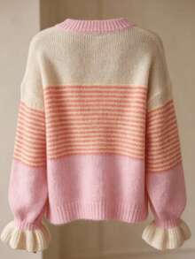 Women's Comfortable Cardigan Sweater, Ruffle Cuff, Long Sleeve Knit Button-Up Top, Autumn Style - Mixed Colors - View 7