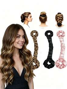1 Stück multifunktionales Satin-Haarband zum hitzefreien Locken, nahtlose Lockenrolle mit Haargummi, mittleres Cremepink, hitzefreies Locken-Styling-Set zum Schlafen - Einheitsgröße - Übersicht 1