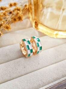 1 Pair Retro Classic Checkerboard Geometric Drop Earrings, Fashionable Minimalist Hoop Earrings Suitable For Women's Daily Wear - Checkerboard Earrings - View 16