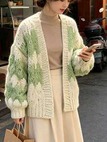 Women's New Long-Sleeve Loose Knit Cardigan For Spring  Autumn - Also Suitable For Winter  Fall Wear - Dark Green - View 5