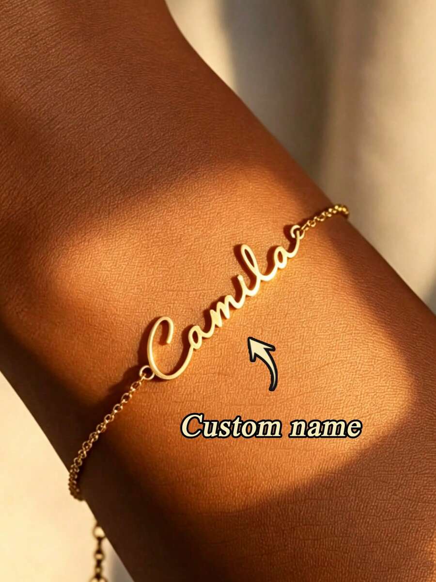 1pc [Customized] Custom Laser Cut Name Bracelet, 304 Stainless Steel Name Bracelet, Exquisite Simple Pop Bracelet Accessories Jewelry Gift, Personalized Jewelry, Suitable For Daily Holiday Party Birthday Gift Accessories Bracelet, Mother's Day Gift, Easter Gift, Birthday, Anniversary Gift For Her