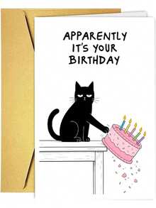 OBOVAY 1Pc Funny Birthday Card -Apparently It's Your Birthday - Cartoon Cat Attitude... - A - View 1