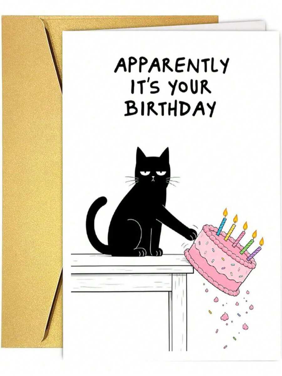 OBOVAY 1Pc Funny Birthday Card -Apparently It's Your Birthday - Cartoon Cat Attitude... - A - View 1