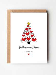 1pc Heart Christmas Tree Greeting Card, To The One I Love At Christmas Holiday Card, Christmas Gift For Husband, Wife, Boyfriend, Girlfriend & Couples - Multicolor - View 3