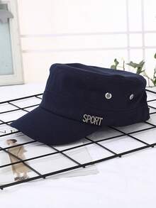 Men's Flat Top Military Cap, SPORT Metal Letter Military Style Hat, Solid Color Breathable Casual Outdoor Sun Hat - Sport Flat Top - View 9