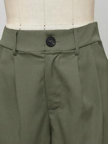 1pc Women's Fashion Versatile Solid Color Pocket Casual Wide Leg Capri Pants Office Daily Spring Summer - Army Green - View 4