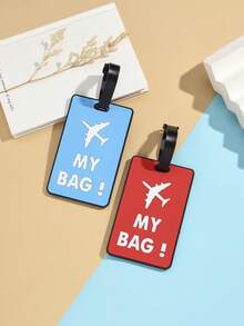 2件組飛機 MY BAG 口號 PVC 行李吊牌，淺藍與紅色極簡客機軟橡膠吊飾組，行李箱托運防丟姓名牌，情侶旅行識別掛飾 - 彩色 - 查看 1