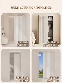 1pc Folding Door Curtain With Hooks And Ties, Modern Style Folding Door Curtain, Living Room Decoration, Modern Life Accessory, Multiple Colors Available, Home Decor Product, Better Privacy Protection - 1PC - View 3
