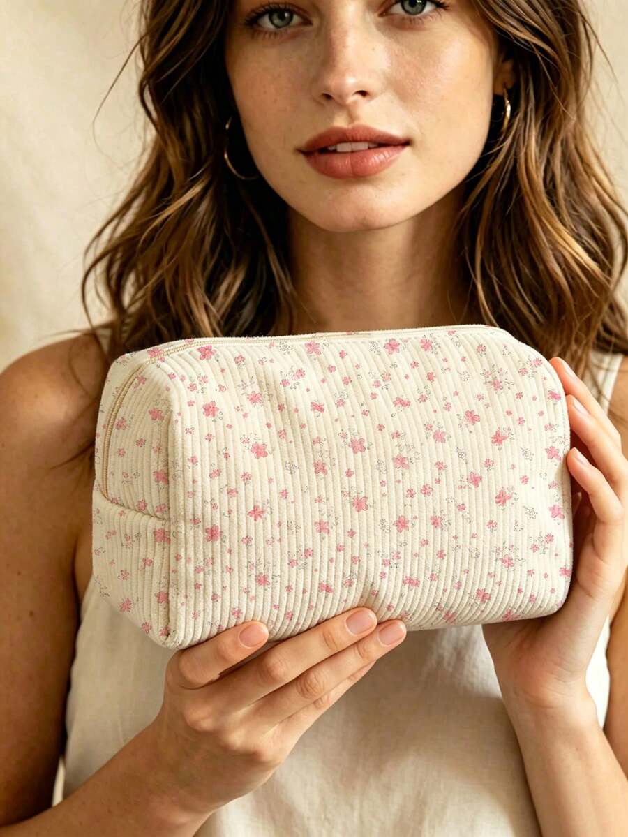 Campus Style Floral Pattern Pencil Case/Stationery Storage Bag - Multi-Functional Large Capacity Design, Suitable For Storing Office Supplies, Creative Multi-Purpose Pen Box Or Portable Travel Makeup Bag, Ideal For Students And Adults Daily Use - Multicolor - View 1