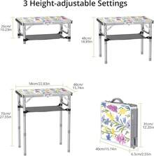 2ft Folding Camping Table, 3 Adjustable Height Small Folding Table With Storage Net Lightweight & Portable With Carry Handle, For Outdoor Indoor Camping Beach Hiking BBQ RV, Blooming Floral - Blooming Floral - View 4