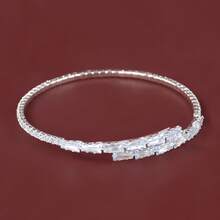 1 Pieza Brazalete Decorado Con Diamantes De Imitación Para Mujer, Accesorio Para Uso Diario/fiestas De Moda - Plateado - Ver 21