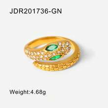 奢華不鏽鋼 18K 金鍍蛇頭戒指 - 黃色 - 查看 5