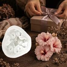 1pc Beautiful Hibiscus Flower Bouquet Shaped Silicone Mold, Suitable For DIY Aromatherapy Candles, Gypsum Ornaments, Epoxy Resin, Cement Crafts, Ideal For Wedding Decor, Home Decor, Holiday Gifts - 3-hole Hibiscus Mold - View 3