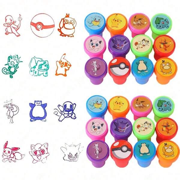 DOBBLE Cartoon Self-Inking Stamps For Kids, Pocket Monster Mini Plastic Stamp Set, Birthday Party Favors Reward Craft Decor Stamps