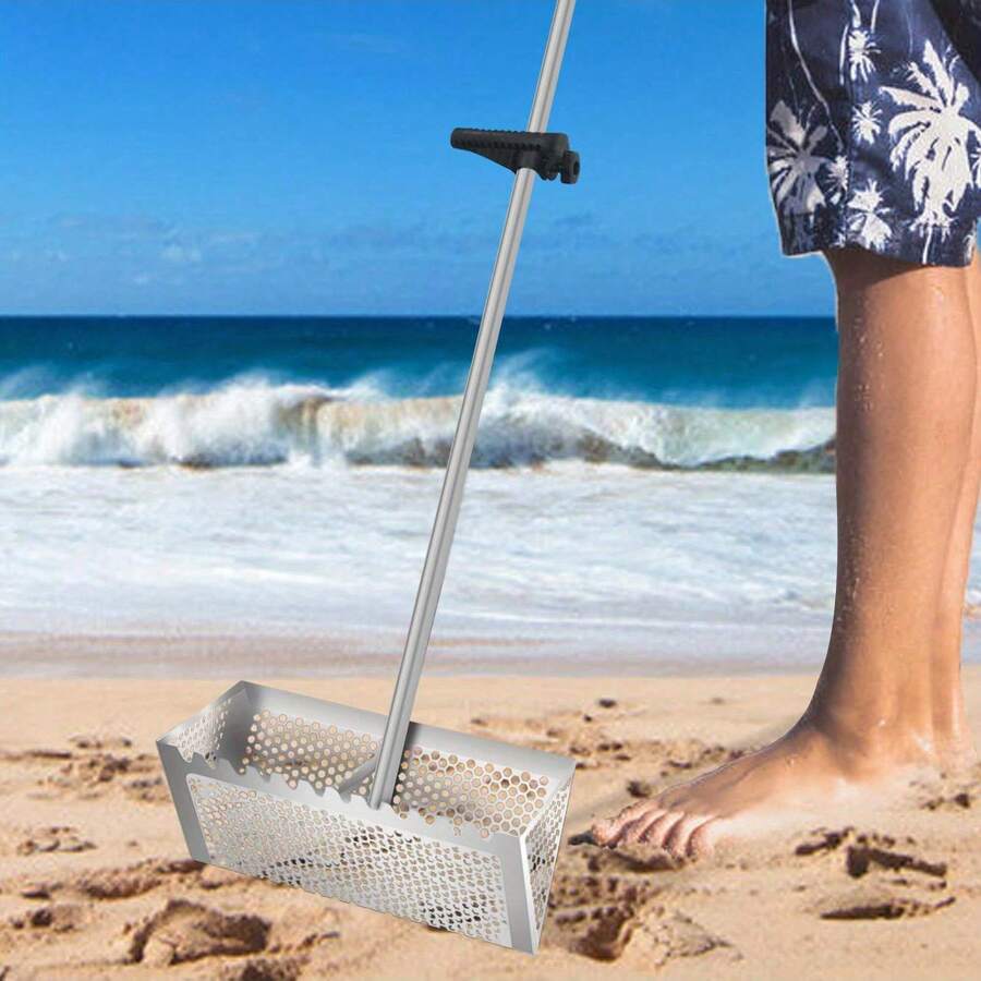 Foldable Stainless Steel Sand Sifter, Shark Tooth Design, Corrosion-Resistant Durable Metal Beach Shovel, Portable Outdoor Digging Tool, Suitable For Sand Sifting, Shark Tooth Collecting, Beach Digging And Various Beach Outdoor Activities - A - View 1