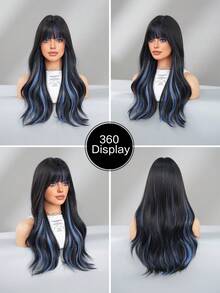 AKAKO Peruca Longa Ondulada de 20 Polegadas com Mechas Rosas e Franja, Fibra Sintética Resistente ao Calor, Acessório de Moda para Fantasia de Halloween, Uso Diário, Cosplay e Festa de Festival de Música - Multicolorido - Visão 14