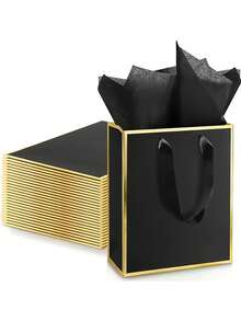 5/1Sets, Phnom Penh And Black Edge Paper Handler Gift Bag Wedding Festival Bridesmaid Sense Gift Bag Birthday Gift Bag Wedding Banquet 9 X 7 X 3.15', Metallic Paper Gift Bags With Handle And Tissue - Multicolor - View 10