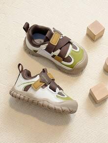 1 Pair 2026 New Kids' Sports Shoes, Retro Color-Block Anti-Collision Toe Design, Outdoor Casual Style, Suitable For Baby Walking And Daily Outfits - Khaki - View 1