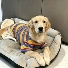 1pc Dog Clothes Large Dog Spring/Summer Thin Green Striped Outfit For Labrador Golden Retriever Alaskan Husky - Yellow - View 11