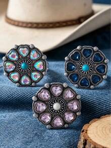 Women's Charming Jewelry Bohemian Vintage Style Heart-Shaped AB Rhinestone Elastic Ring, Suitable For Daily Wear Or As A Holiday Gift For Women - Rings - View 6