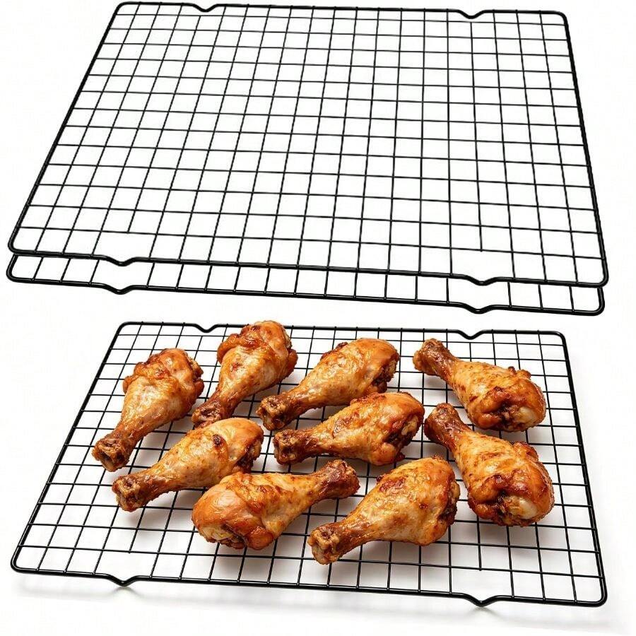 2PCS Metal Pastry Cooling Rack 37 * 25CM Cooling Racks Roasting Rack Suitable For Bakery And BBQ And Leaching (2 Black) - 2 Negro - View 1