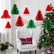 Christmas Honeycomb Hanging Decorations, Paper Christmas Tree Santa Hat Bell Ornaments, Festive Holiday Ceiling Decor For Christmas Party Home New Year Celebrations - Multicolor - View 5