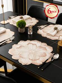 10cm Gold Flower Coaster, PVC Material, Luxury Style, Non-Slip, Waterproof, Christmas / New Year Party Tabletop Coaster - Multicolor - View 17
