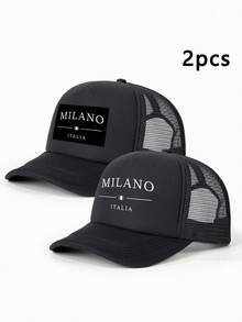 1件/2件裝 MILANO 字母印花海綿網格帽，米蘭義大利圖案印花中性海綿棒球帽，可調節戶外網格遮陽帽，輕量透氣，適合日常通勤 - 彩色 - 查看 13