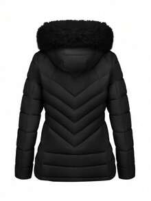 Chaqueta de plumas con capucha casual para mujer, con bolsillos, ligera y cálida, adecuada para uso diario - Negro - Ver 8