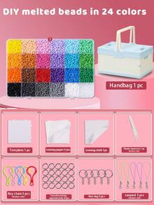 Includes Making Tools And Storage Box, 2.6mm Solder Beads, 96 Colors In Total. This Is A DIY Product Made By Bean Puzzle, Suitable As Gifts For Birthday, Graduation, Valentine's Day, Party And More. Multiple Colors Available. - 2.6mm Perler Beads [with Tools + Blue Folding Storage Box] - View 9