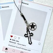 1pc Star Hollow Cross Phone Chain Pendant, Vintage Halloween Small Gift Phone Accessory - Multicolor - View 6