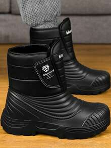 GAISIMA New Men's Pure Black Wavy Striped Fully Thermal-Lined Snow Boots, Thick Textured Anti-Slip Sole Winter Warm Outdoor Boots - Black - View 4