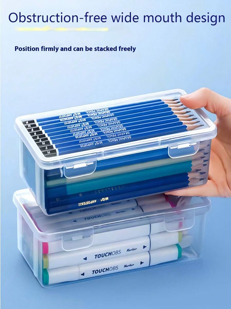 1/2/3/6pcs Large Capacity Transparent Storage Boxes, Pencil Crayon Stationery Memo Organizer, DIY Craft Tool Box, Office School Desktop Drawer Storage Supplies, Back To School Essentials, Holiday Gift - Rectangle - View 1